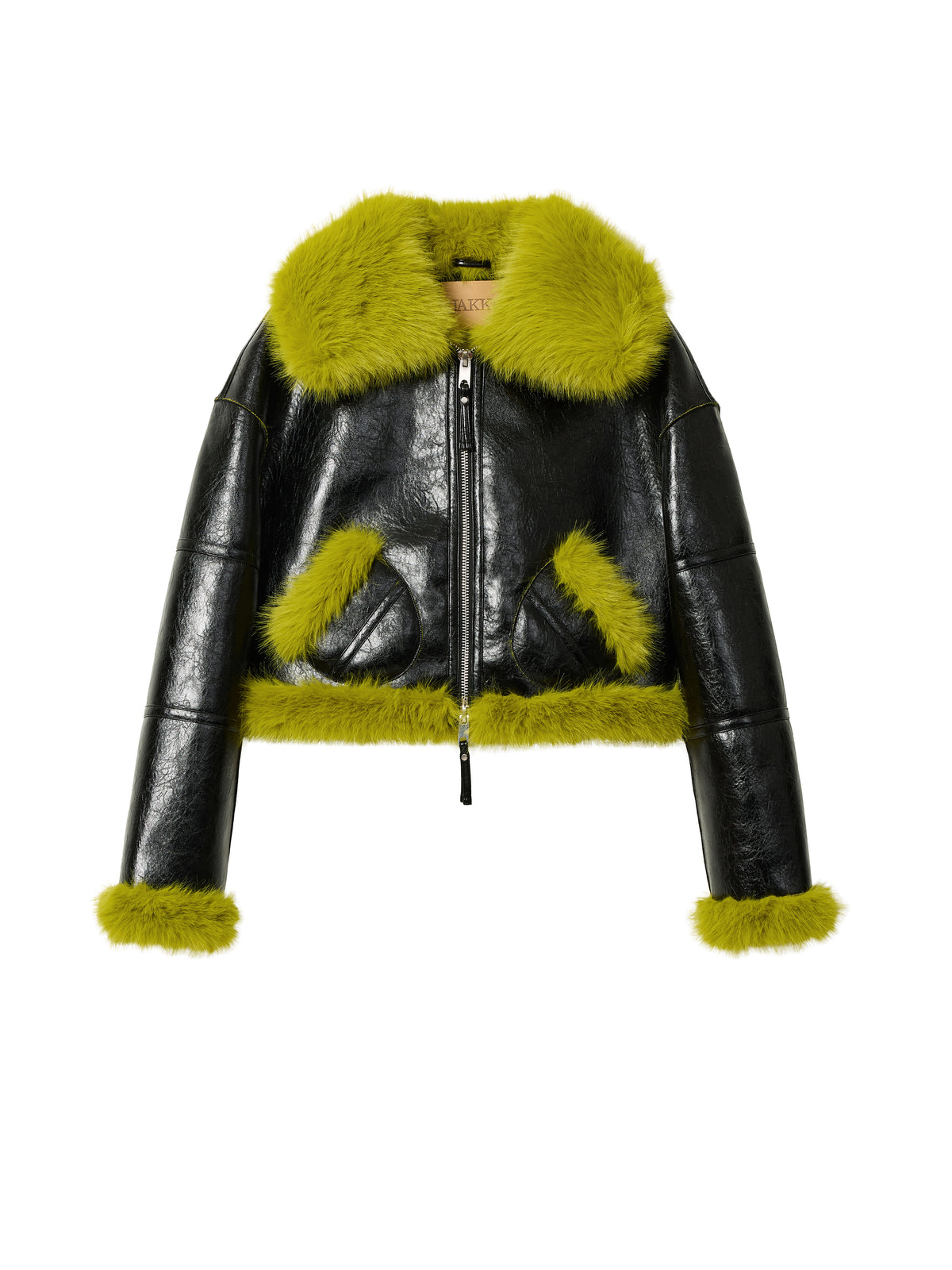 Aviator Cropped Jacket - Black Lime