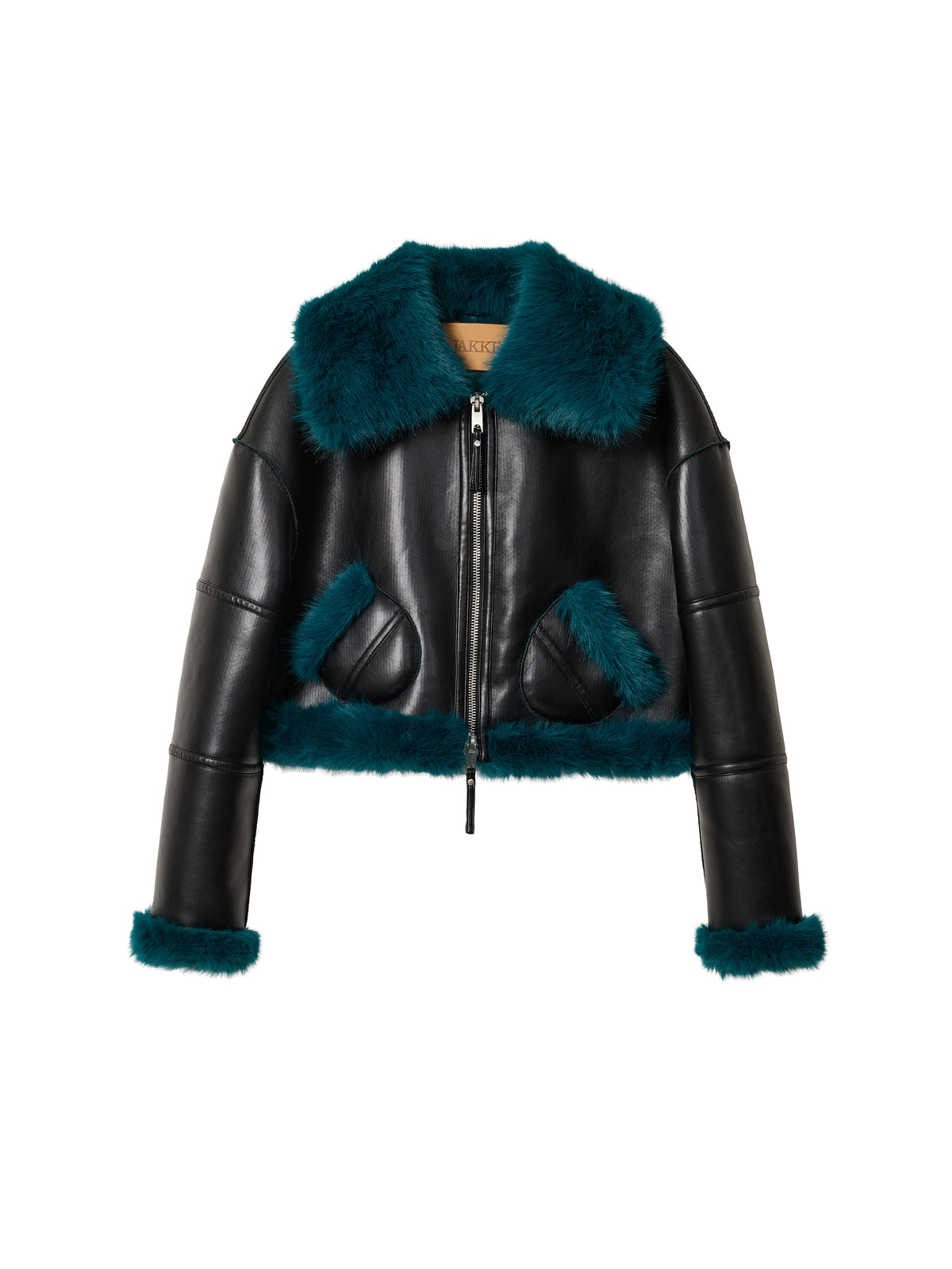 Aviator Cropped Jacket - Black Teal