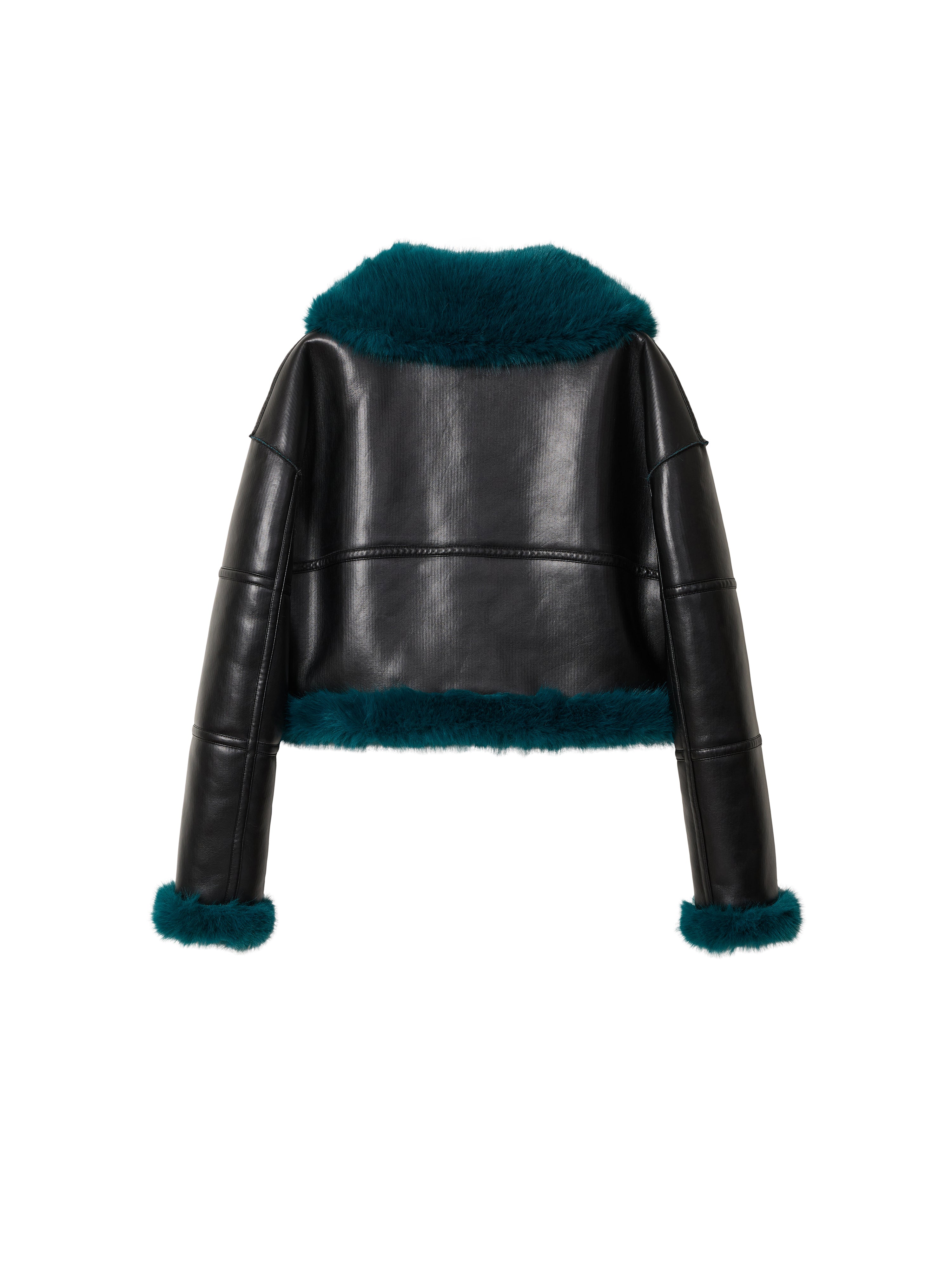 Aviator Cropped Jacket - Black Teal