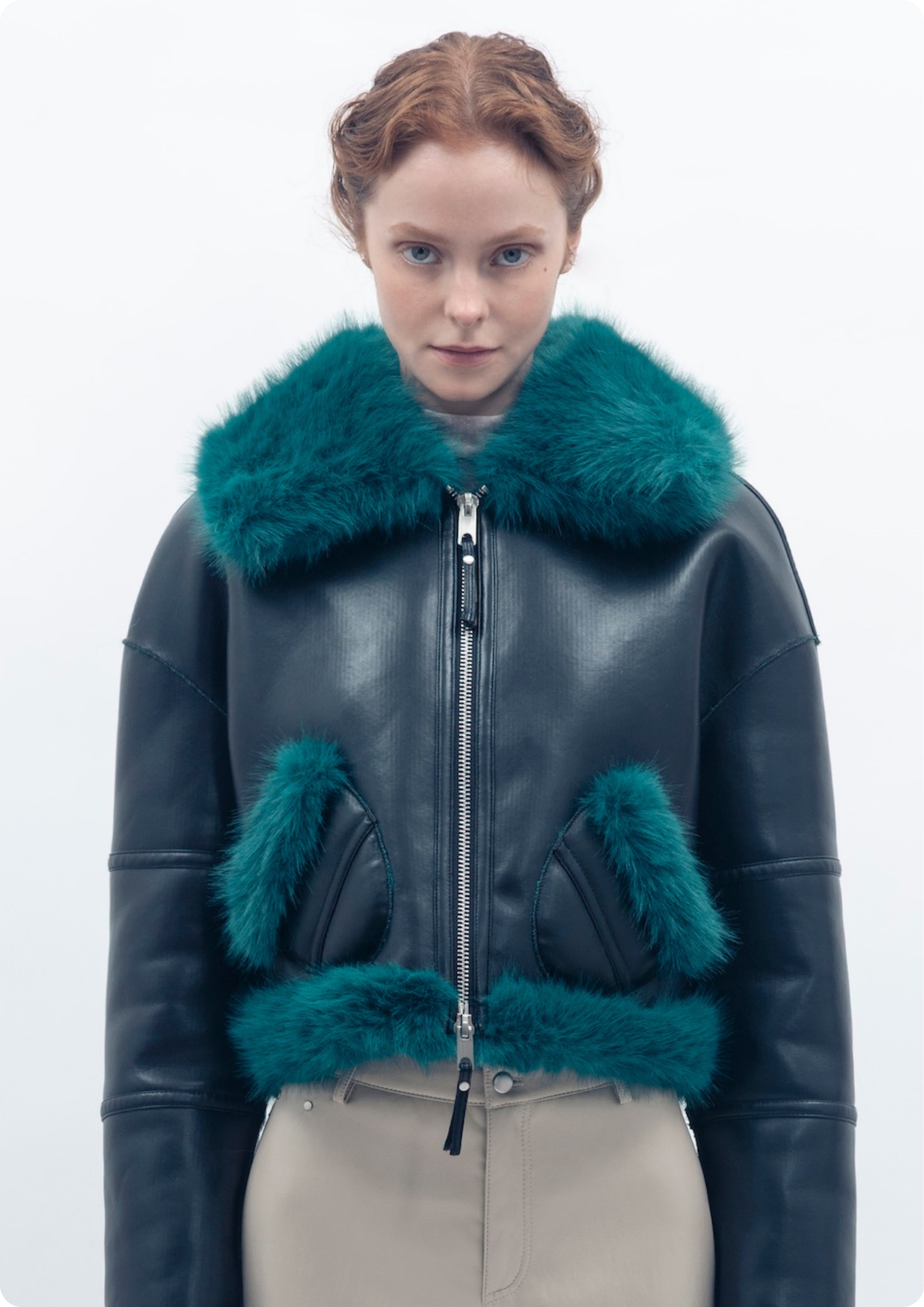 Aviator Cropped Jacket - Black Teal