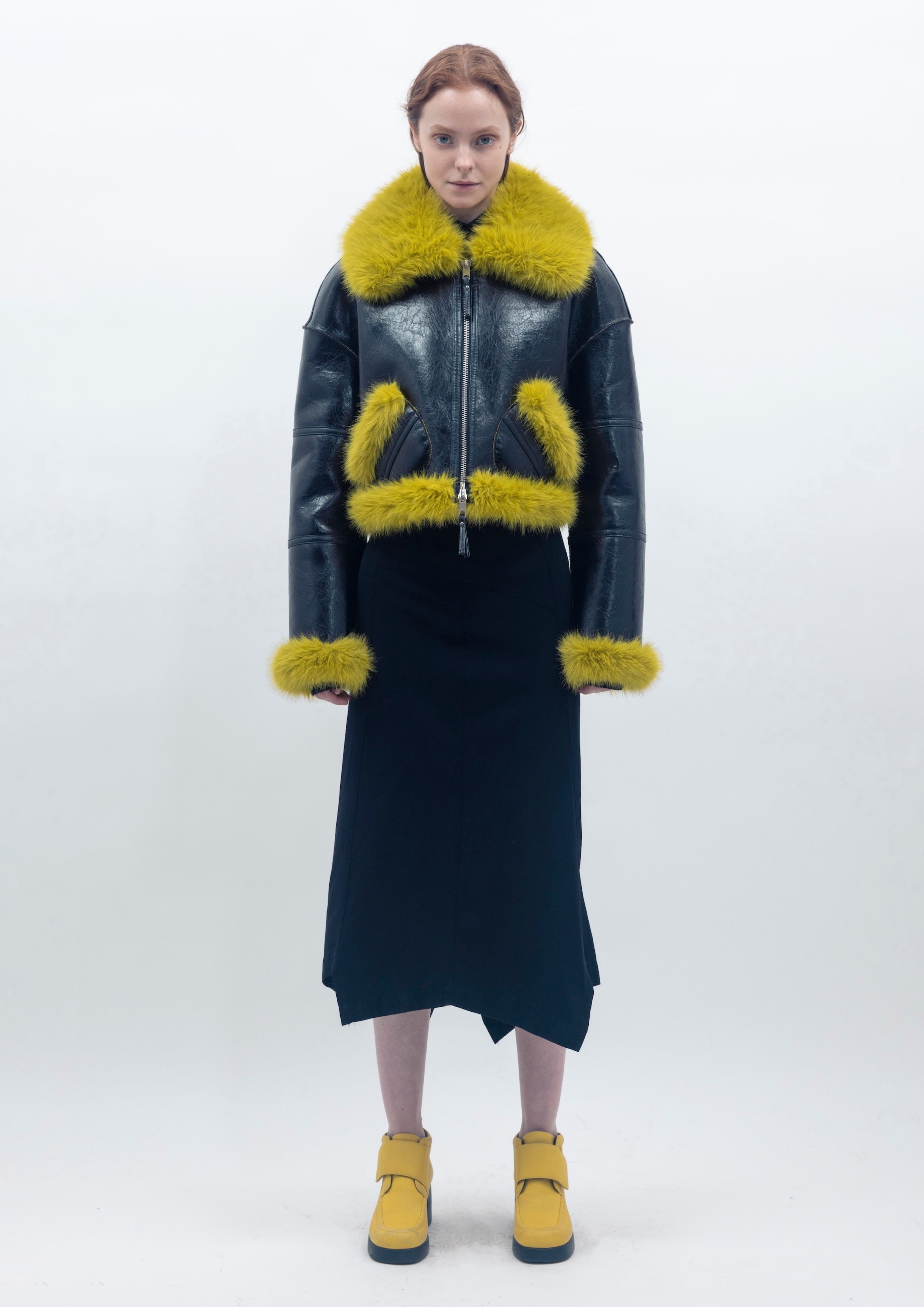 Aviator Cropped Jacket - Black Lime