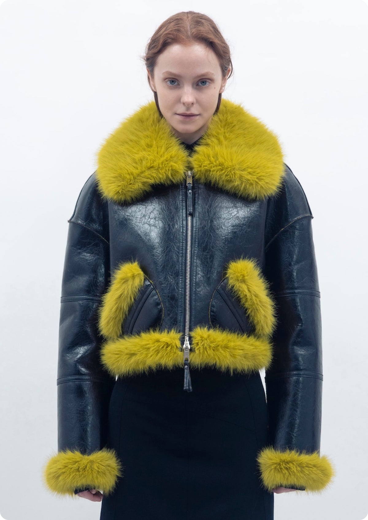 Aviator Cropped Jacket - Black Lime