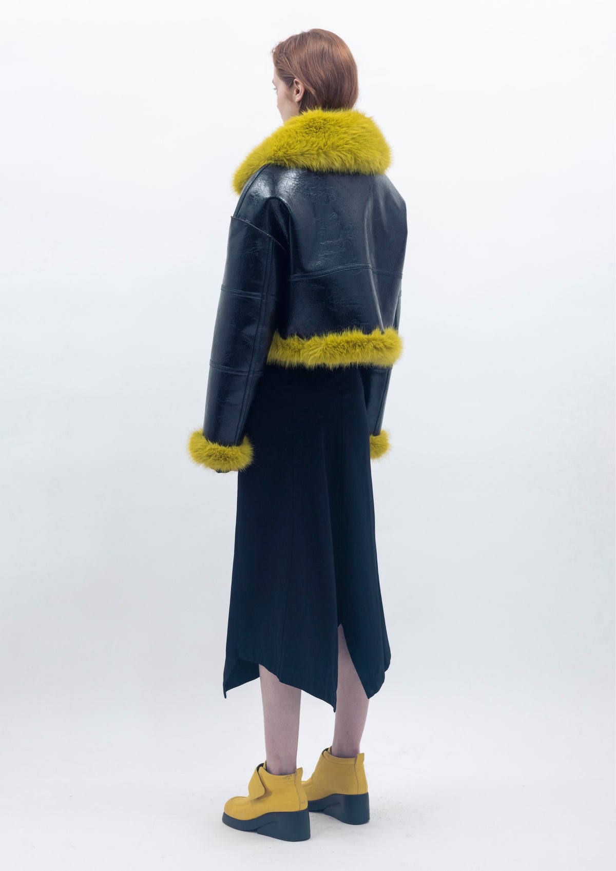 Aviator Cropped Jacket - Black Lime