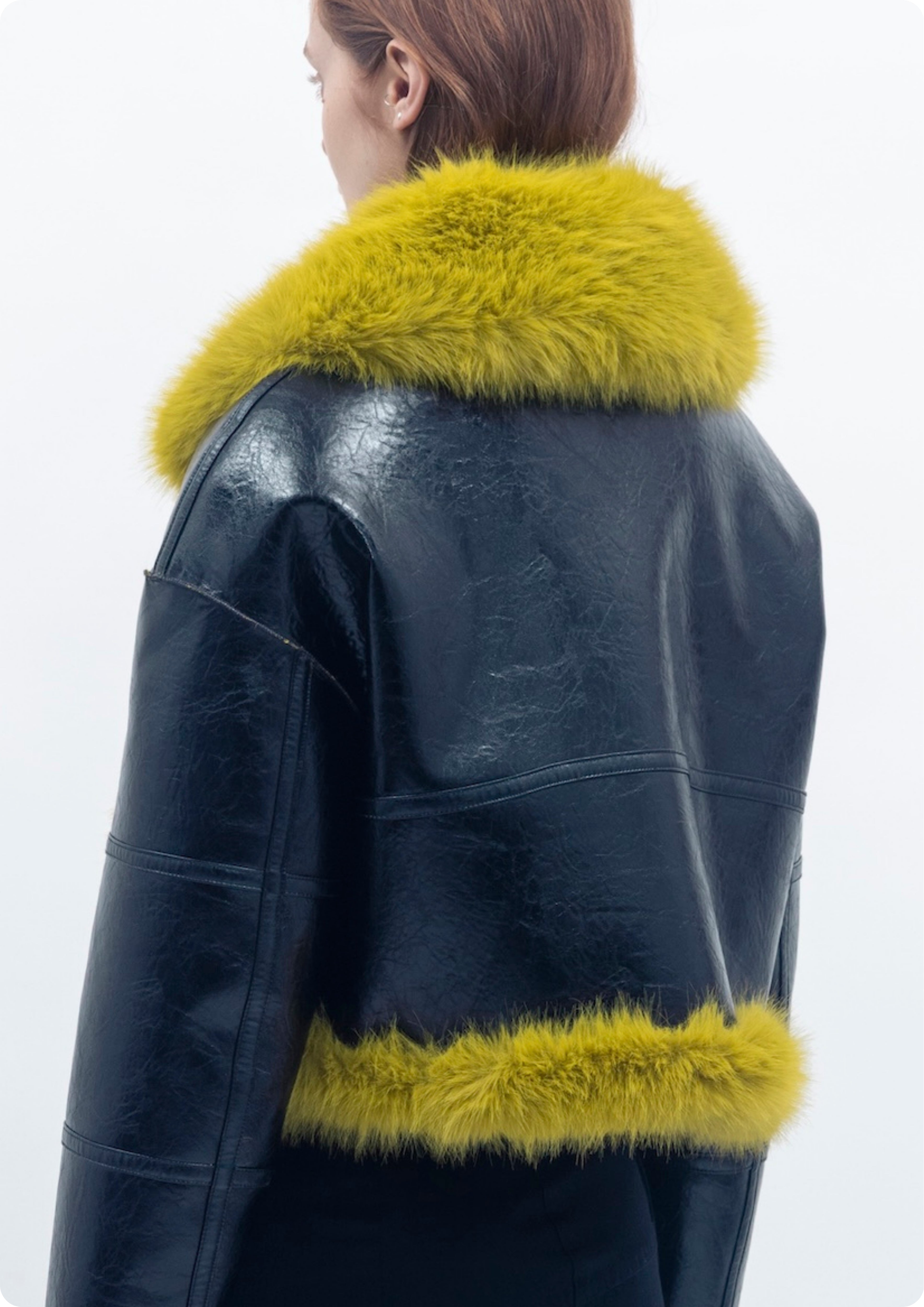 Aviator Cropped Jacket - Black Lime