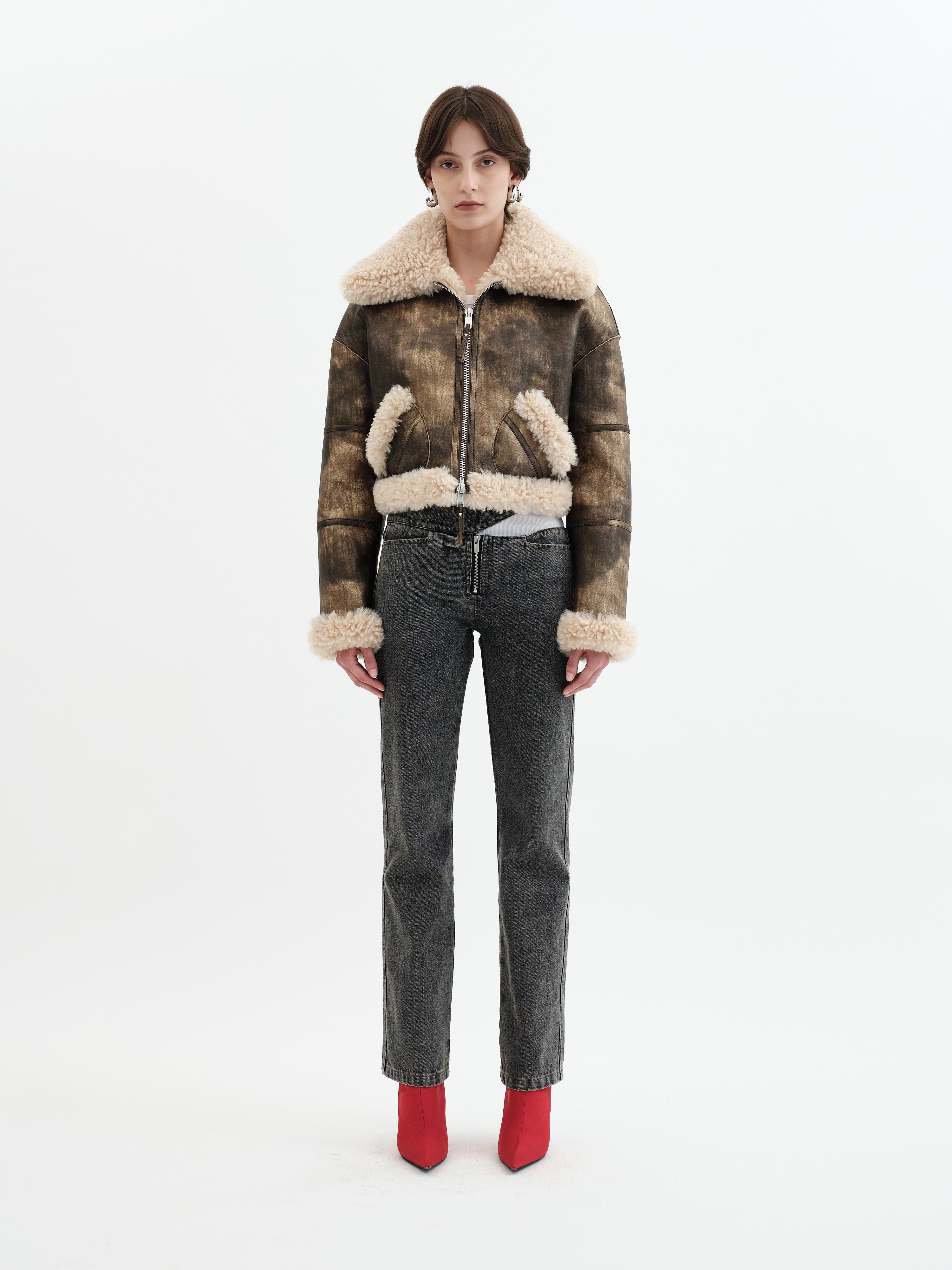 Aviator Cropped Jacket - Antique Gold