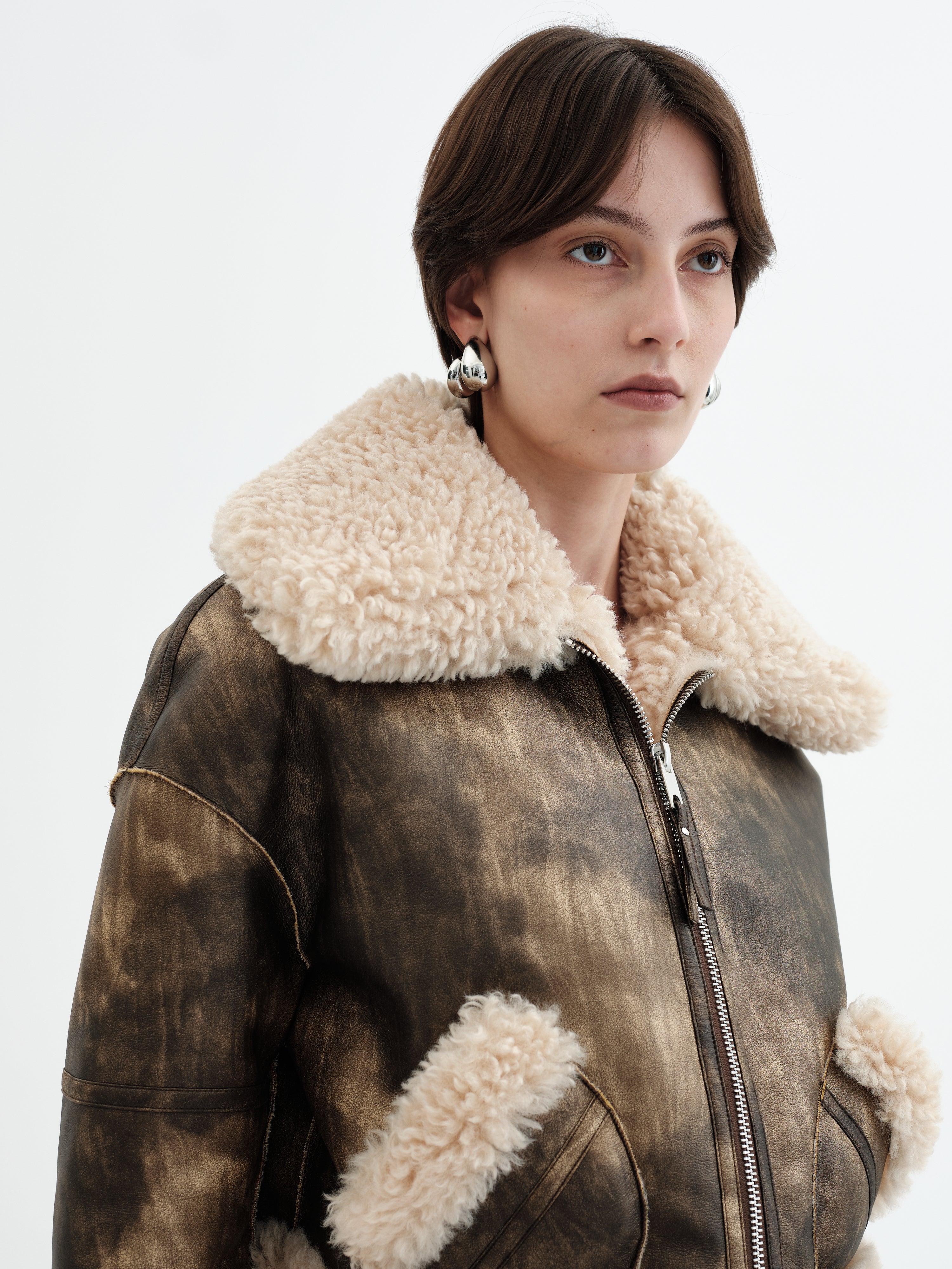 Aviator Cropped Jacket - Antique Gold