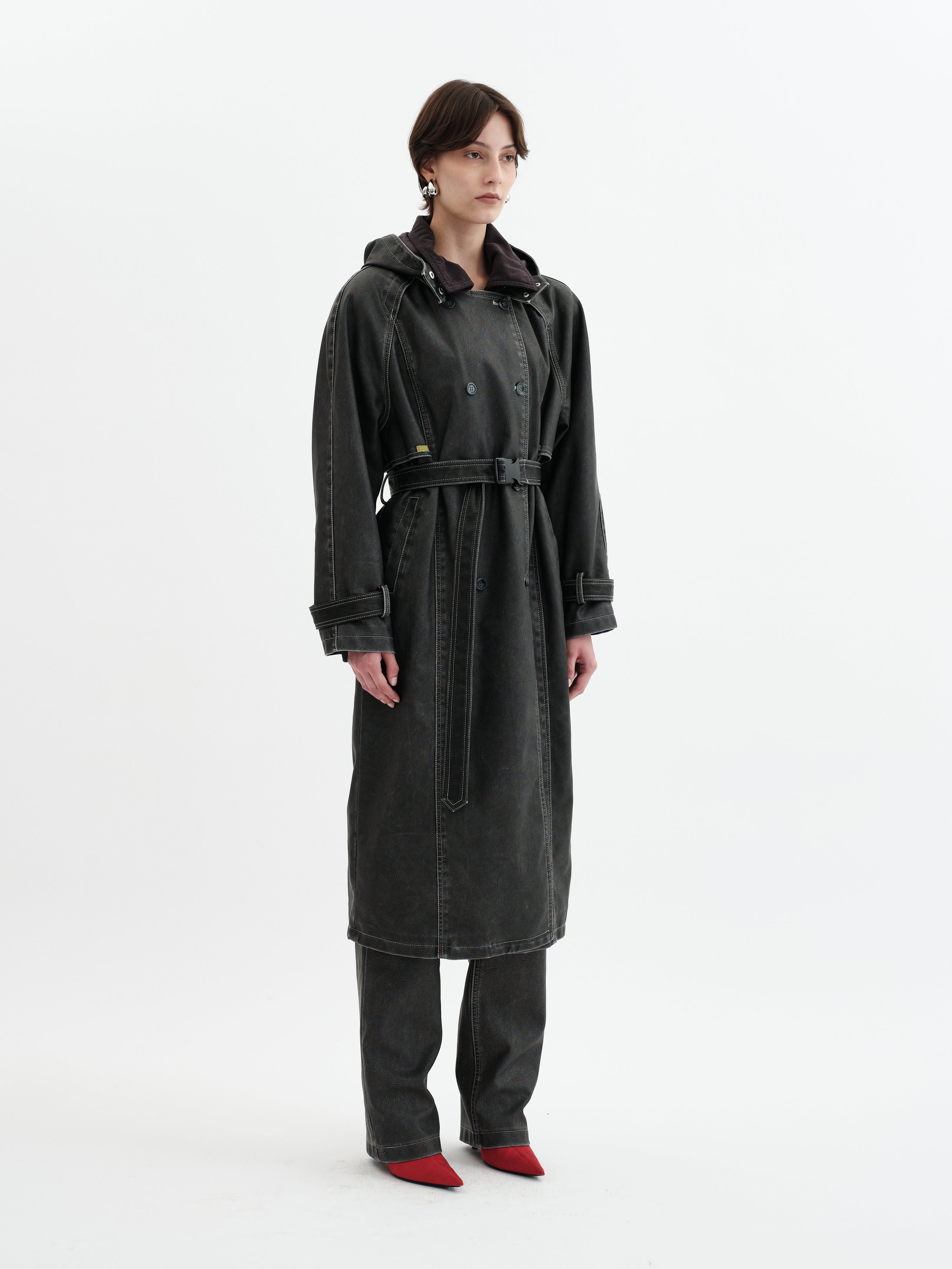 Rayn Hooded Trench Coat - Black