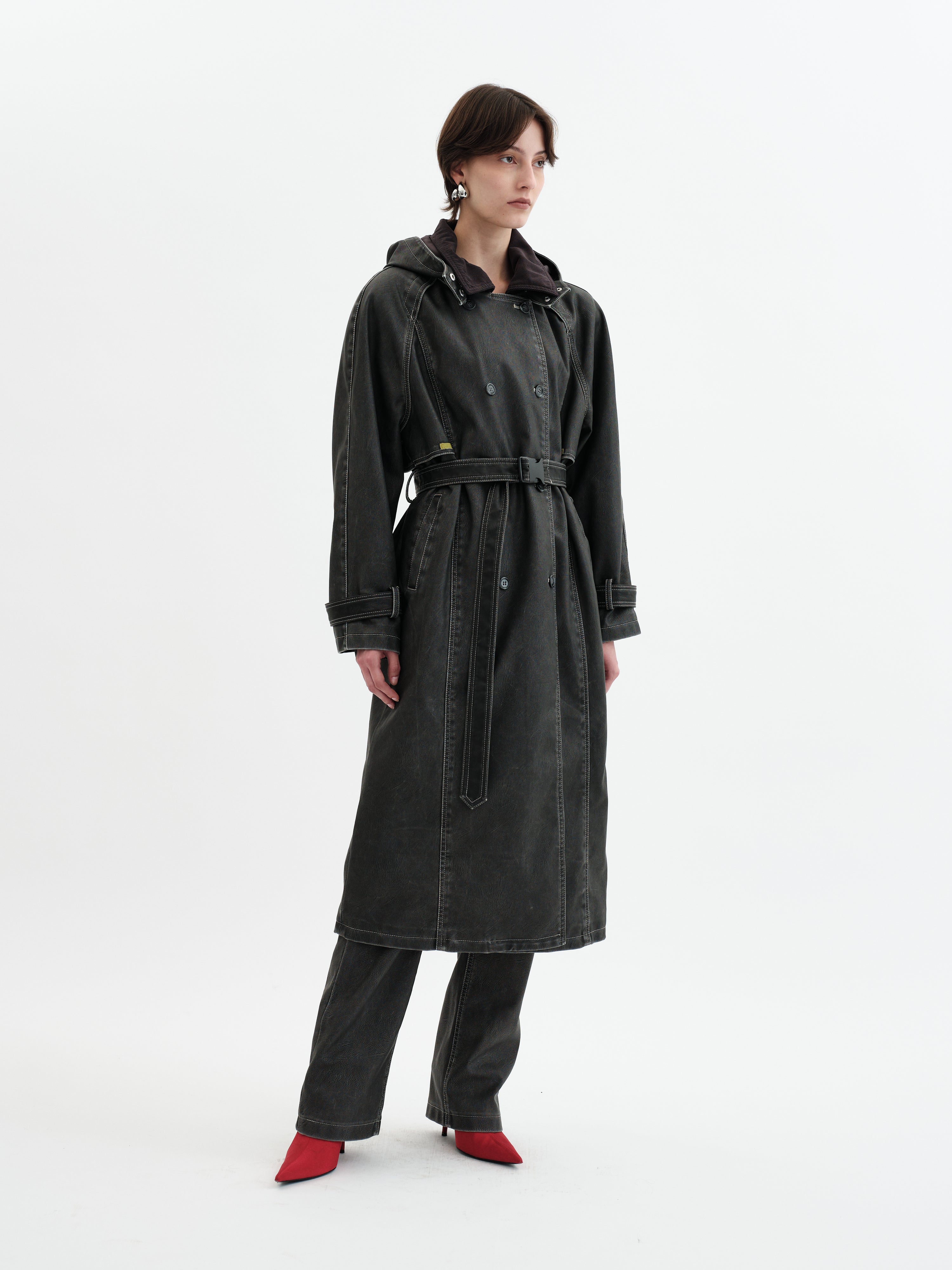 Rayn Hooded Trench Coat - Black