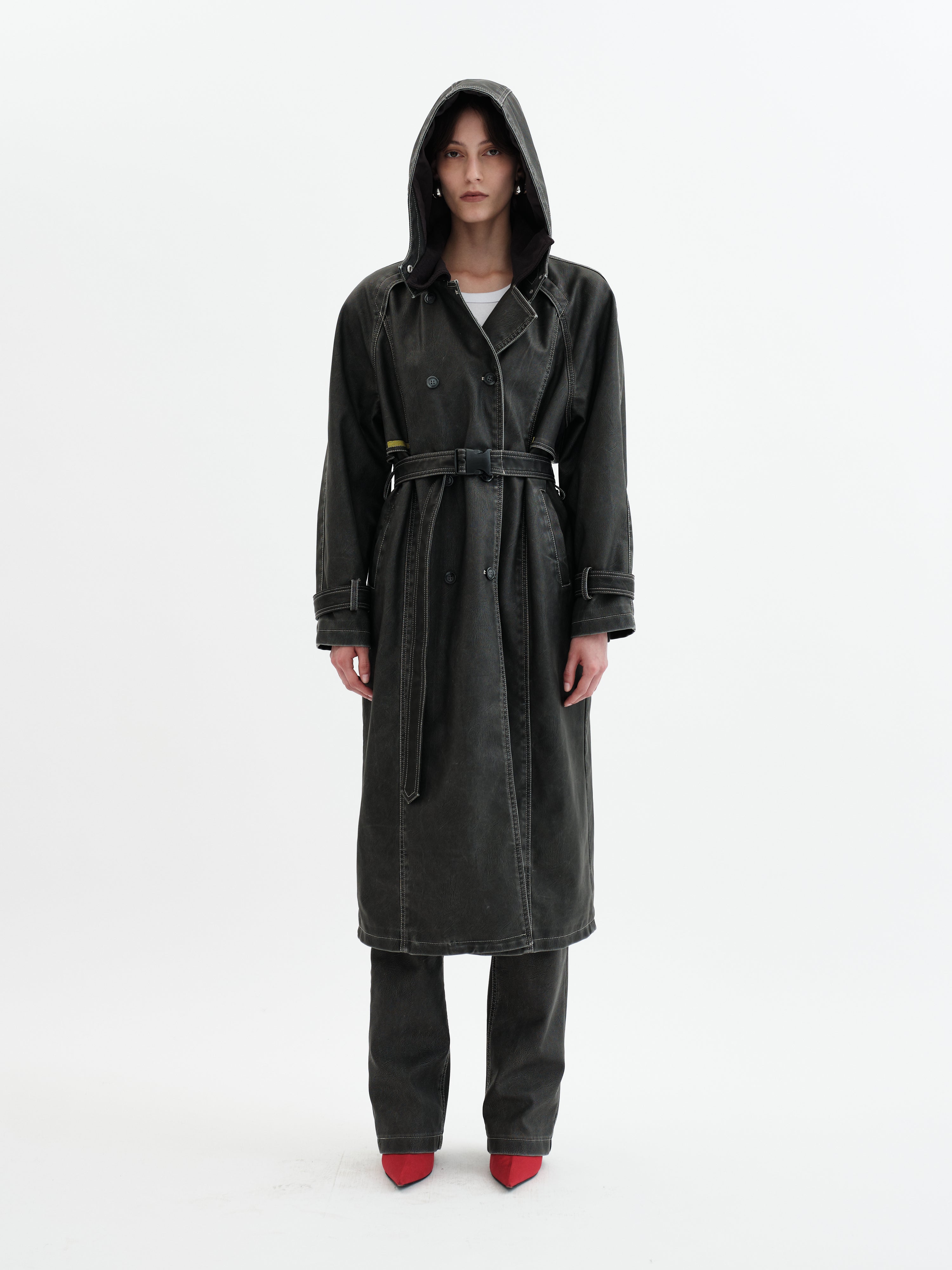 Rayn Hooded Trench Coat - Black