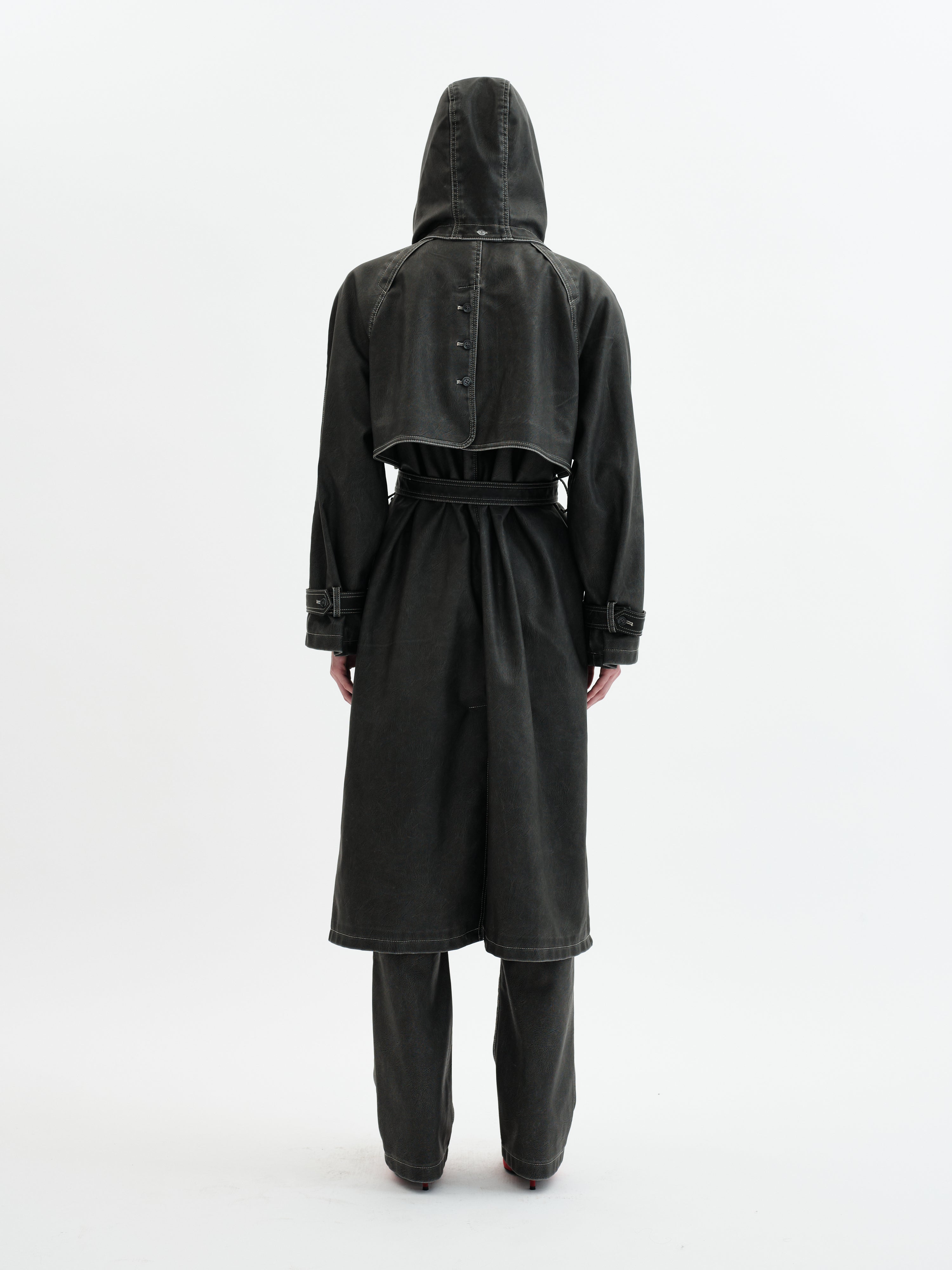 Rayn Hooded Trench Coat - Black