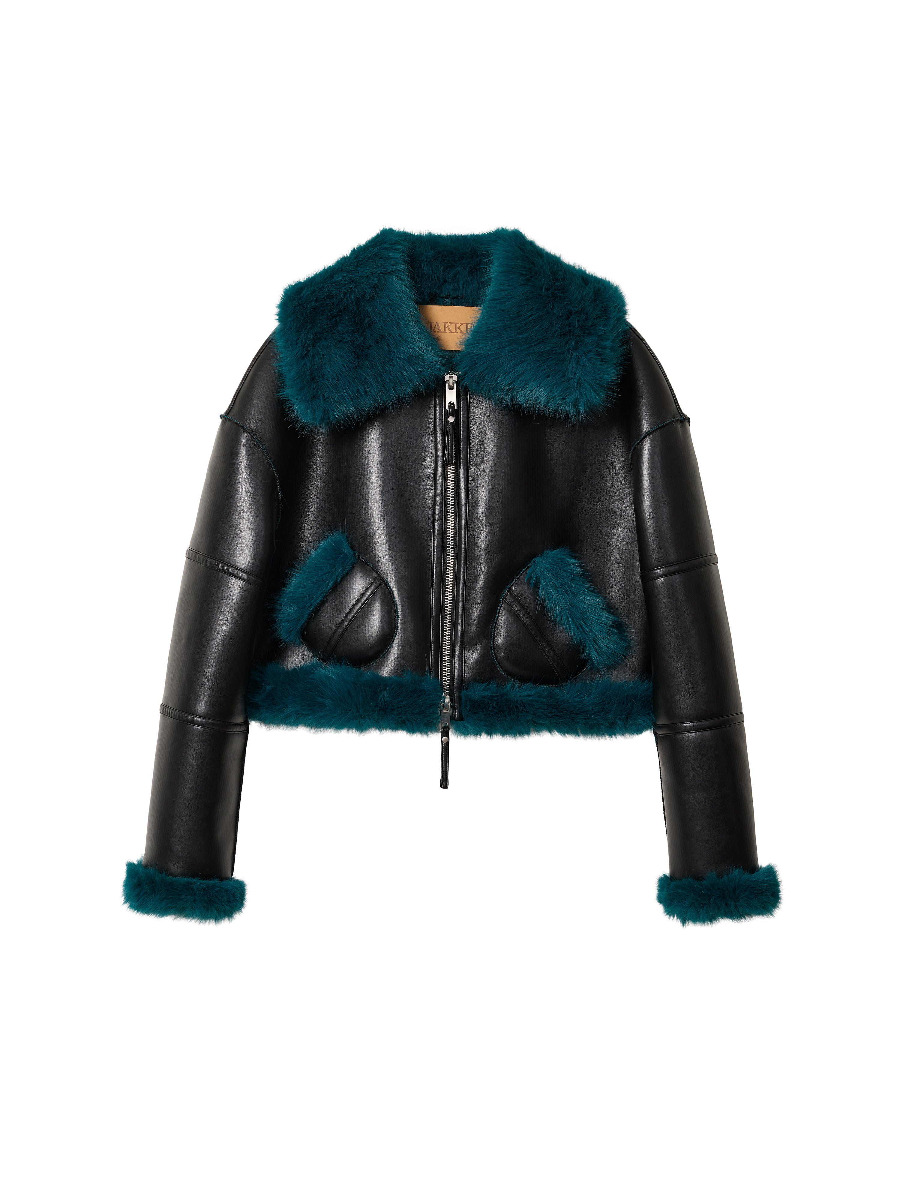 Aviator Cropped Jacket - Black Teal