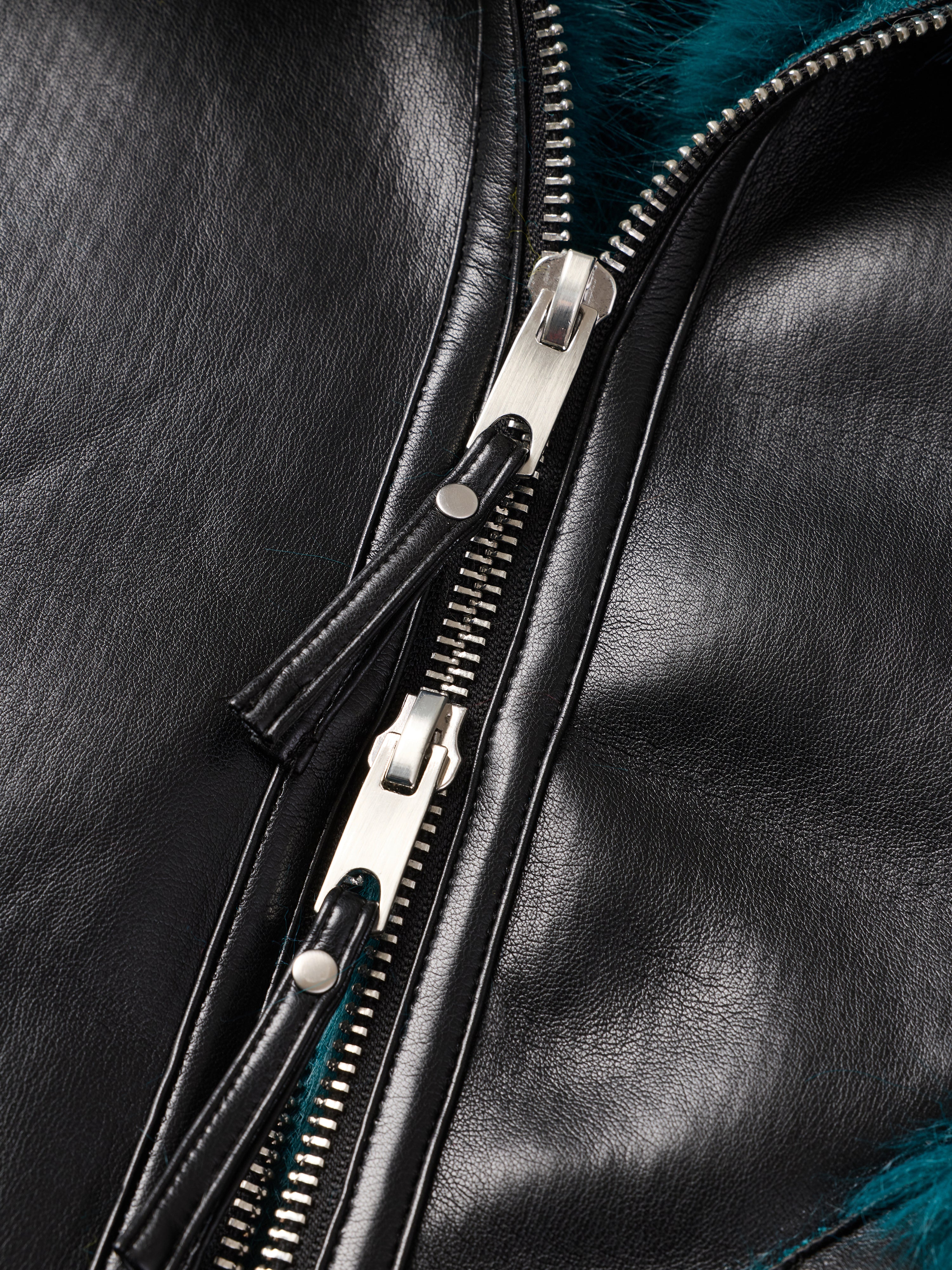 Aviator Cropped Jacket - Black Teal