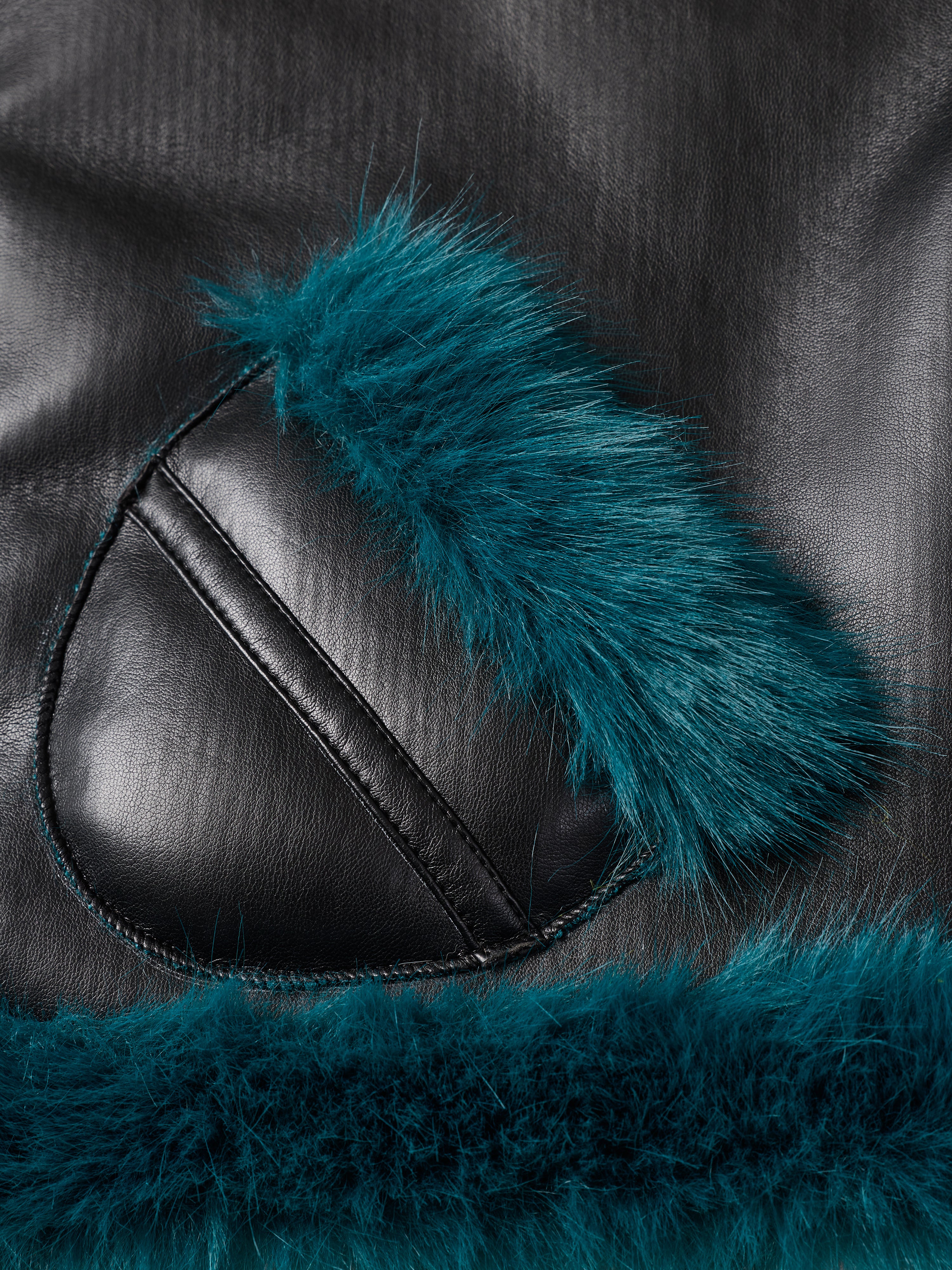 Aviator Cropped Jacket - Black Teal