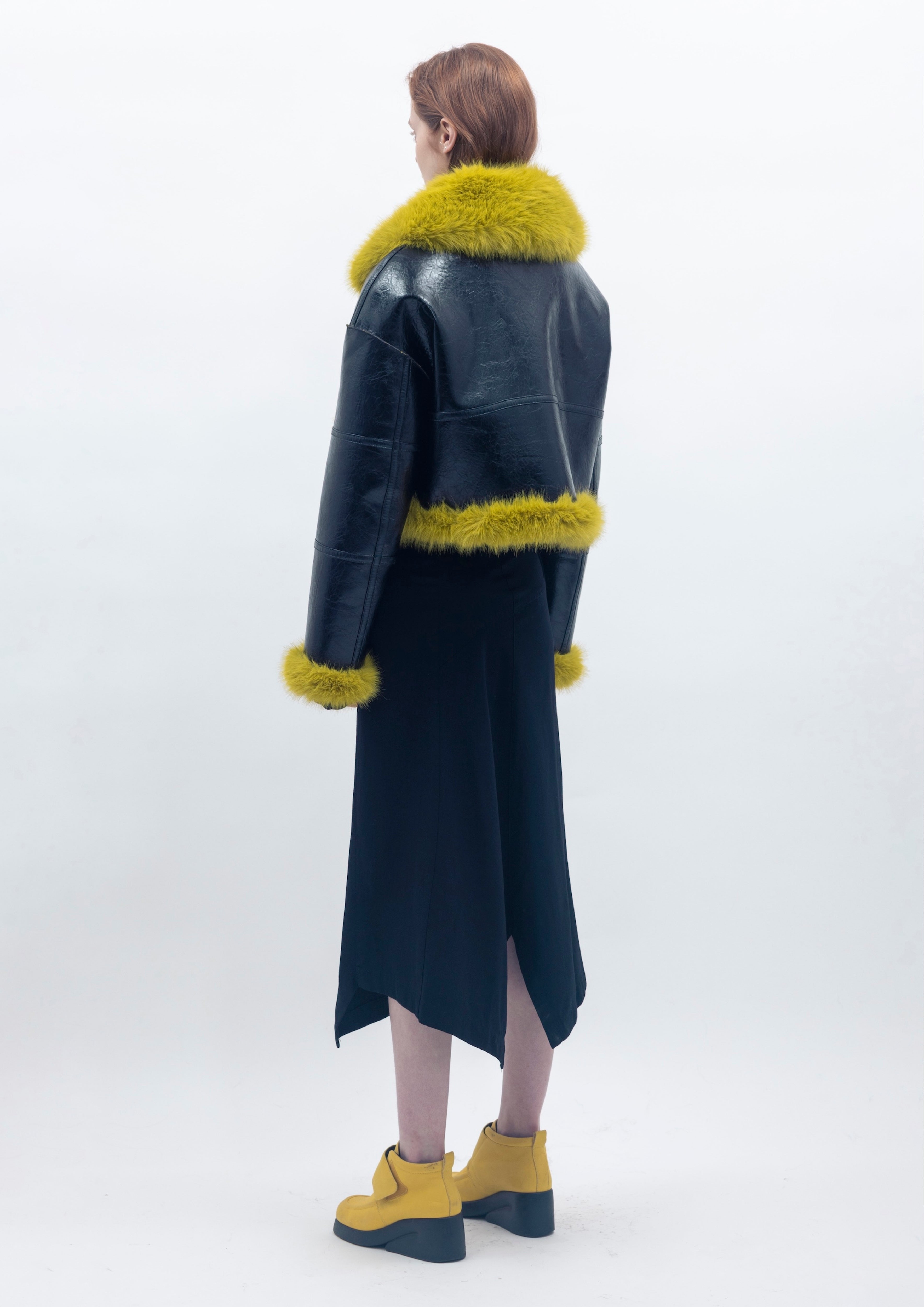 Aviator Cropped Jacket - Black Lime