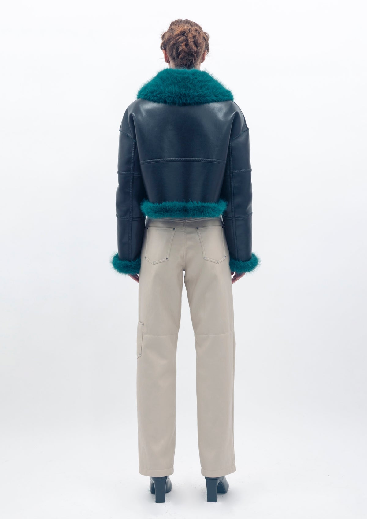 Aviator Cropped Jacket - Black Teal