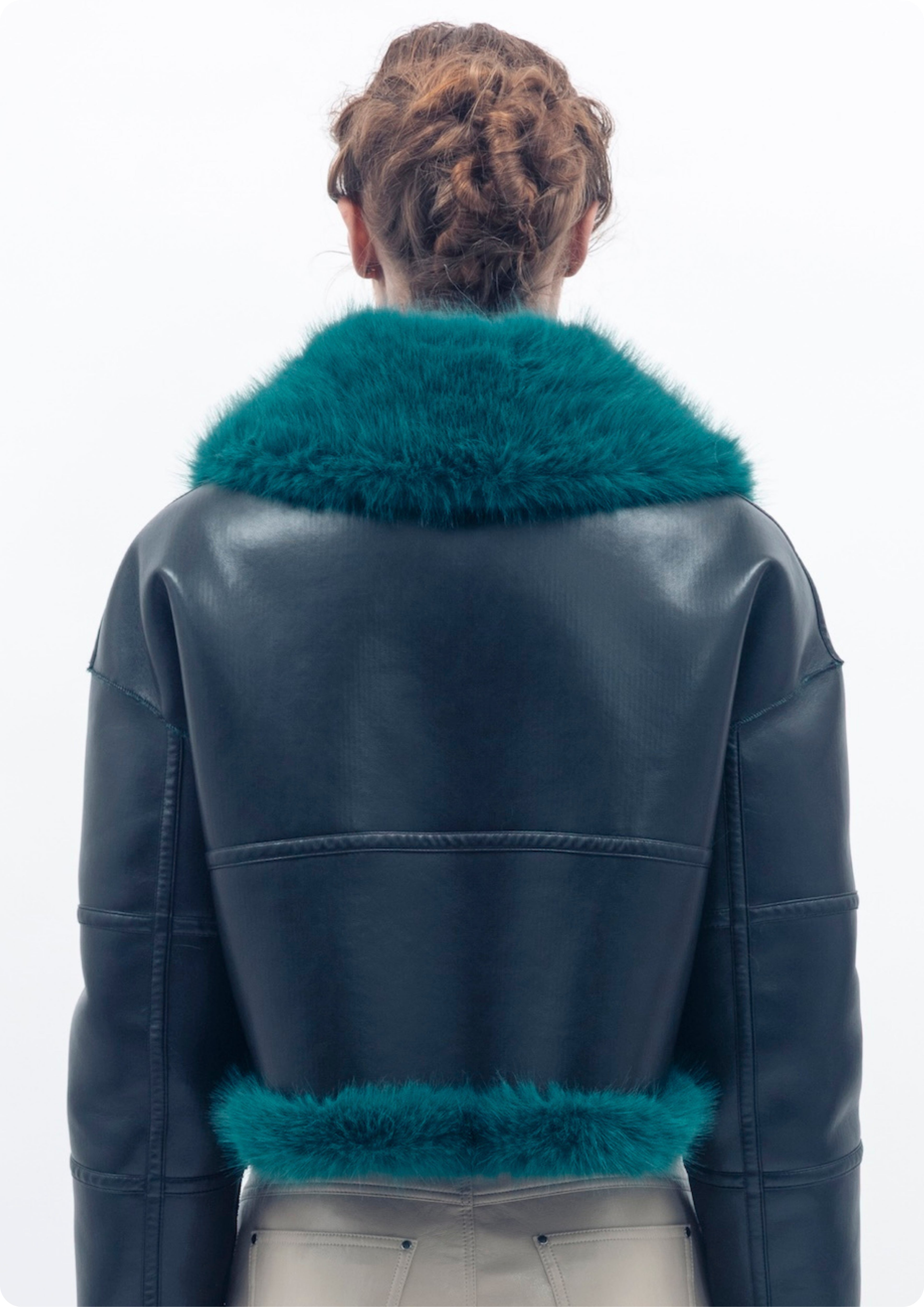Aviator Cropped Jacket - Black Teal