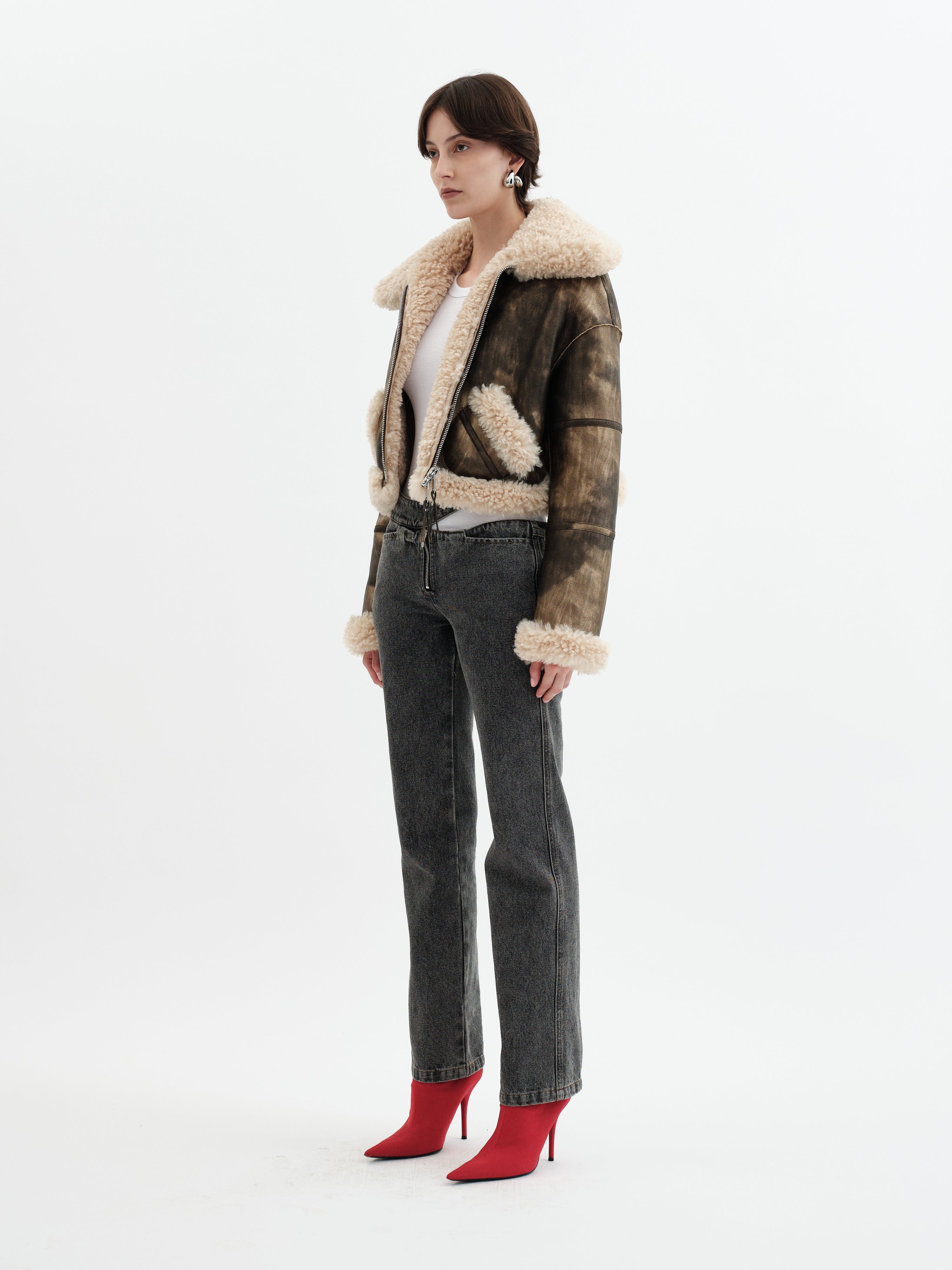 Aviator Cropped Jacket - Antique Gold