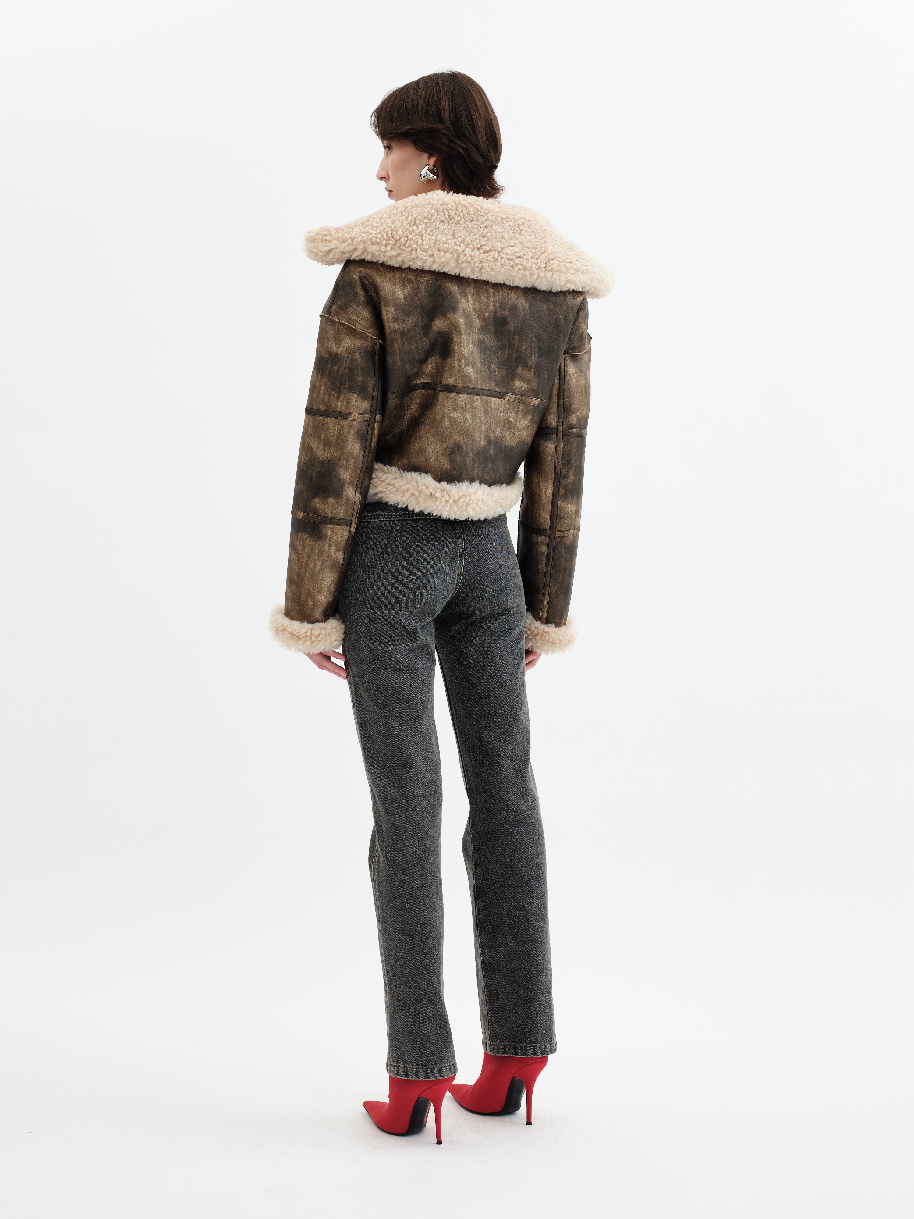 Aviator Cropped Jacket - Antique Gold