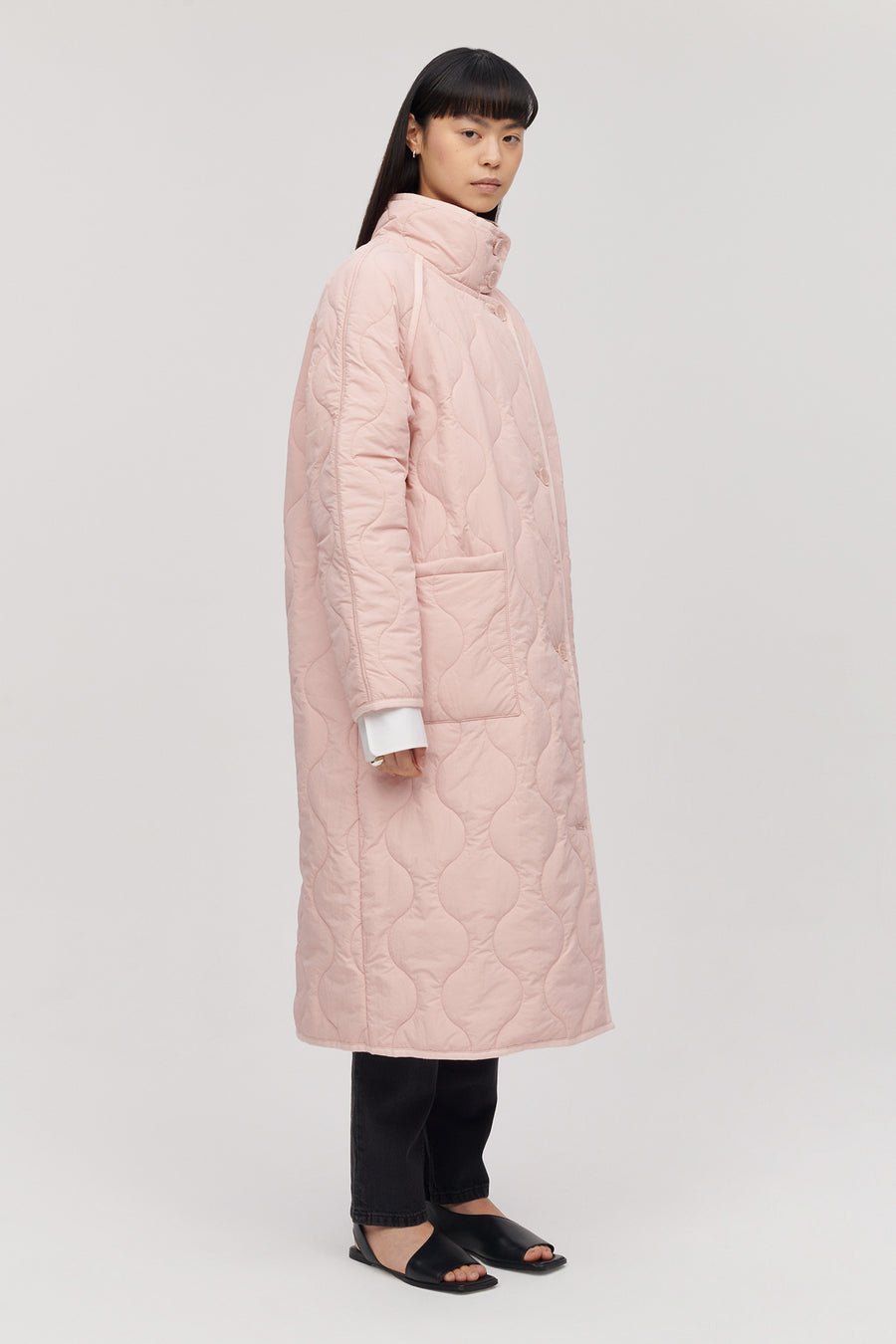 COURTNEY LONG QUILTED COAT SOFT PINK