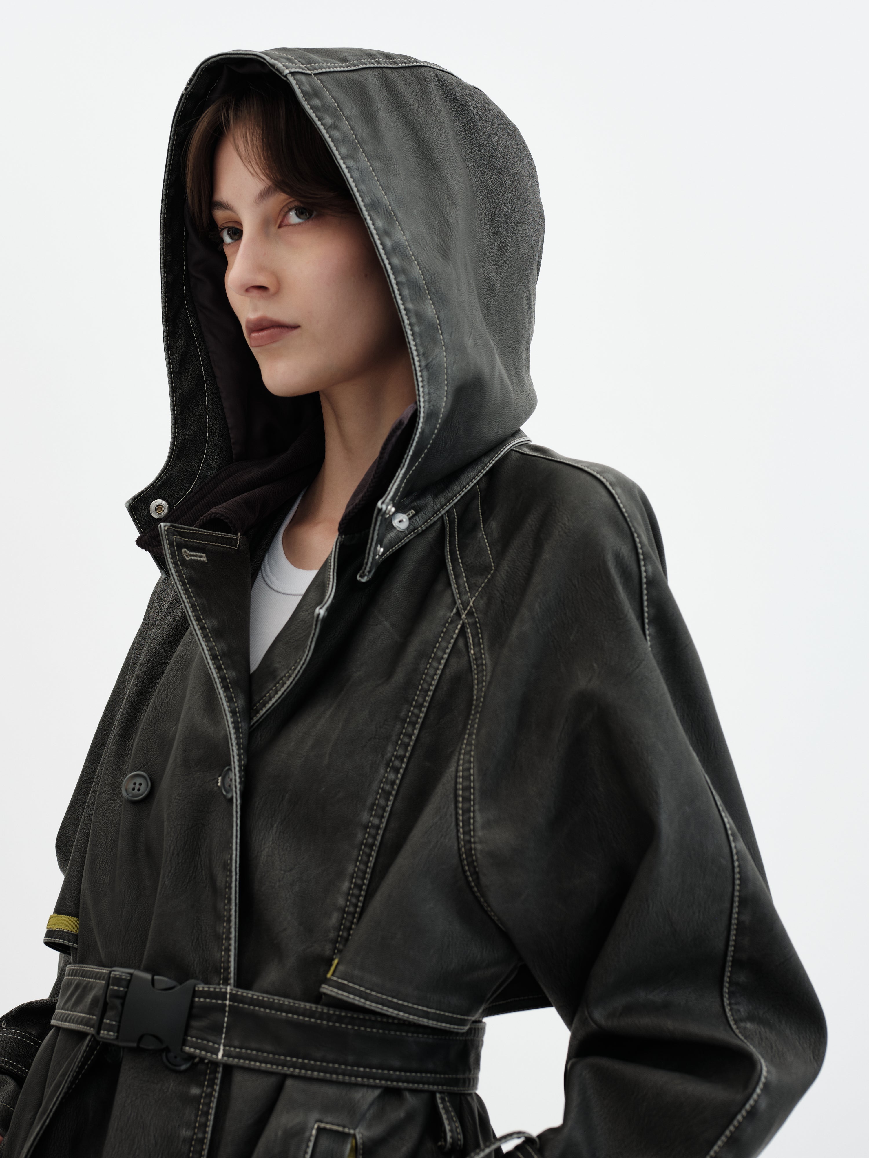 Rayn Hooded Trench Coat - Black