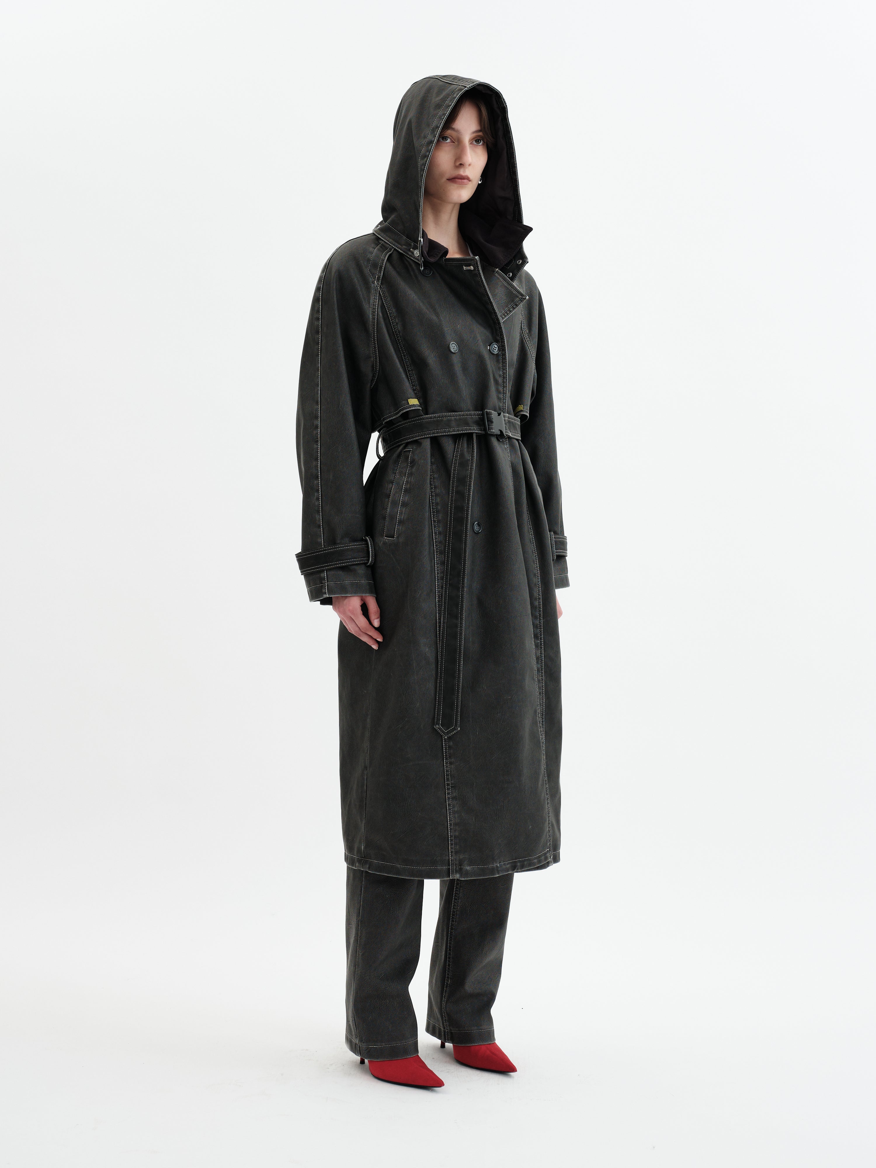 Rayn Hooded Trench Coat - Black