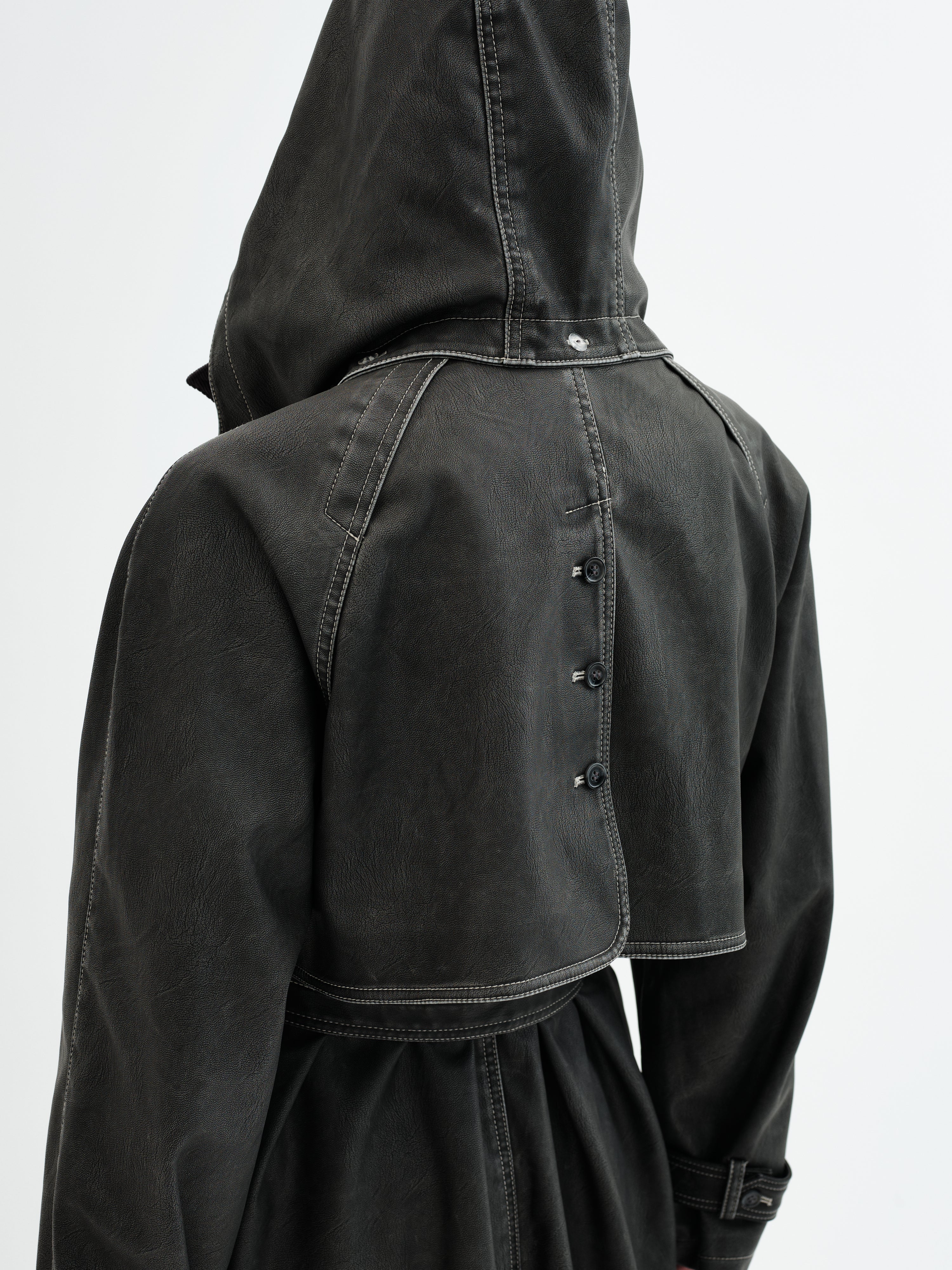Rayn Hooded Trench Coat - Black