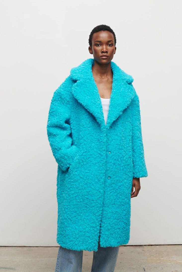 KATIE FAUX FUR COAT AQUA Jakke