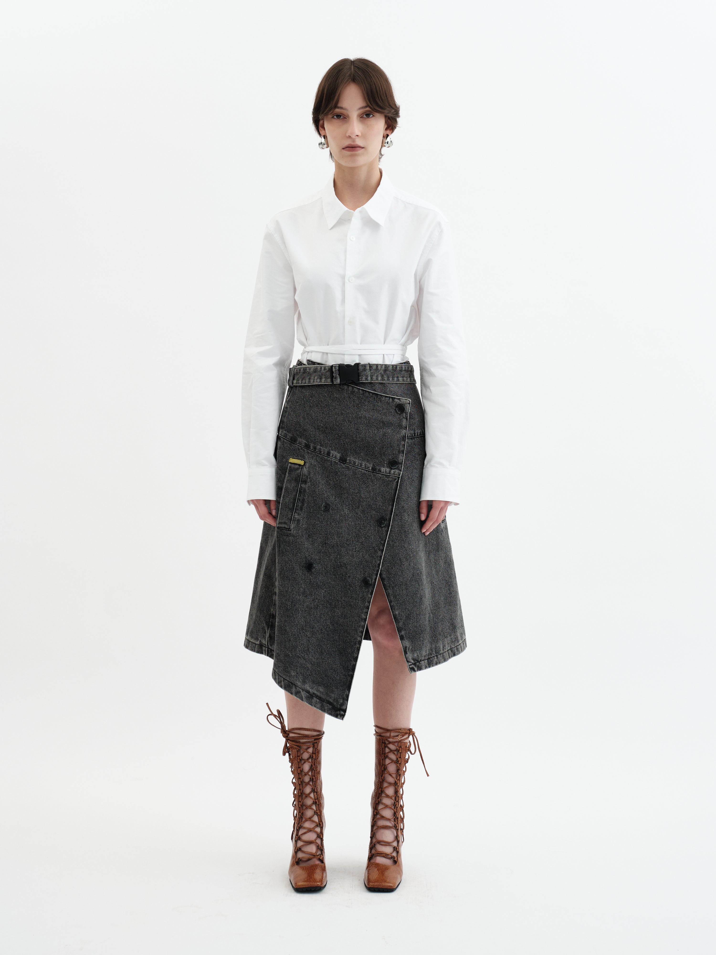 Trench Skirt - Denim Black Wash