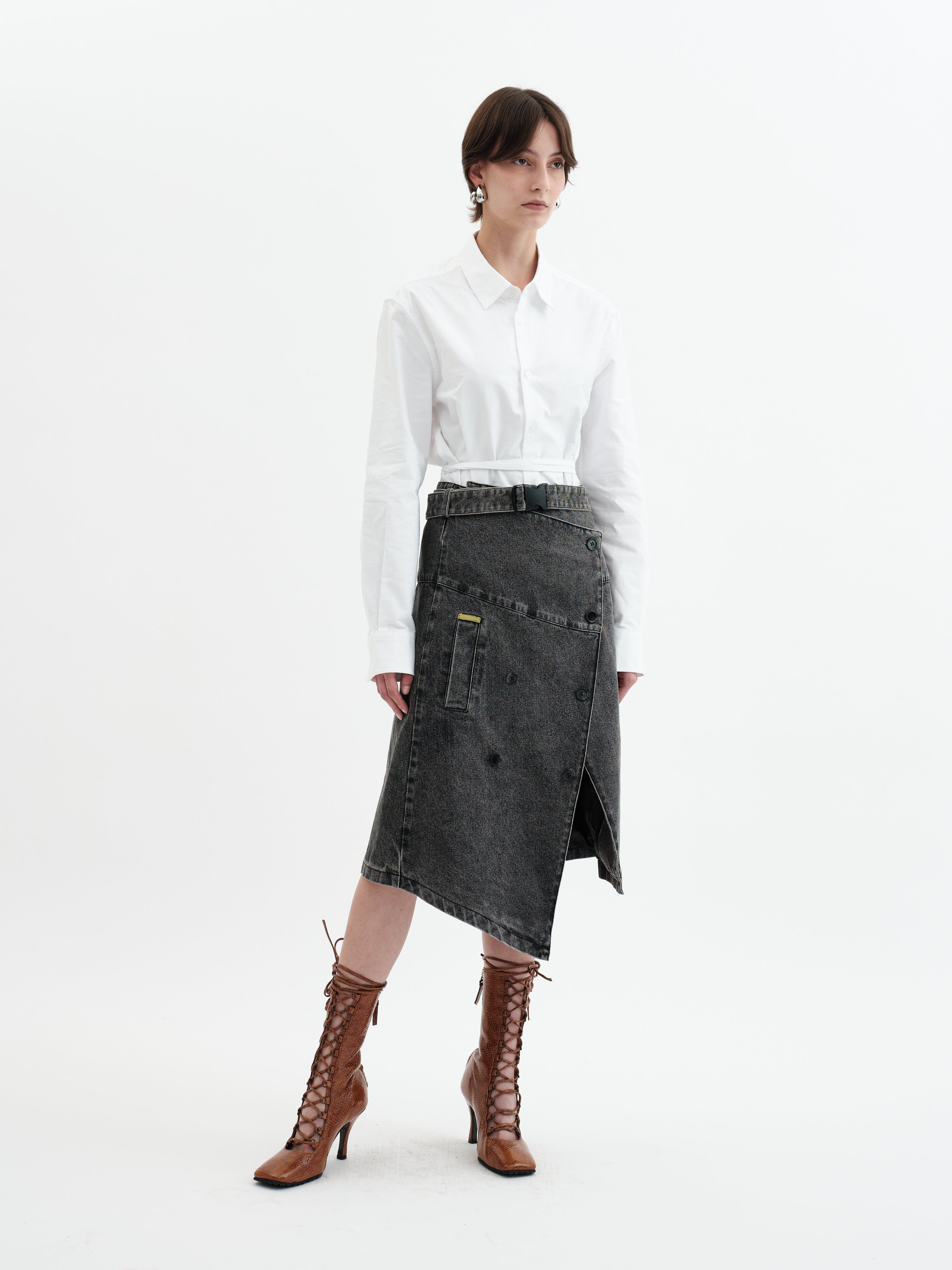 Trench Skirt - Denim Black Wash
