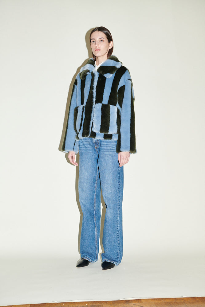 TRACI COAT BLUE GREEN STRIPE