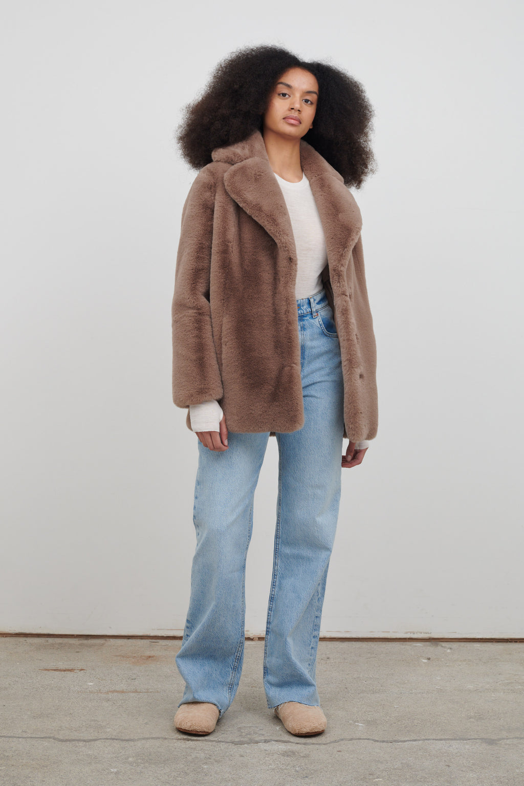 HEATHER FAUX FUR COAT MUSHROOM – Jakke